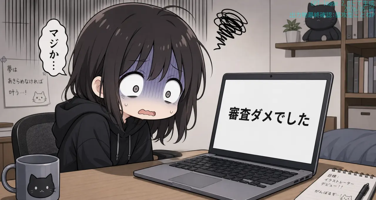 審査落ちで落胆する女の子のイラスト。AI生成物